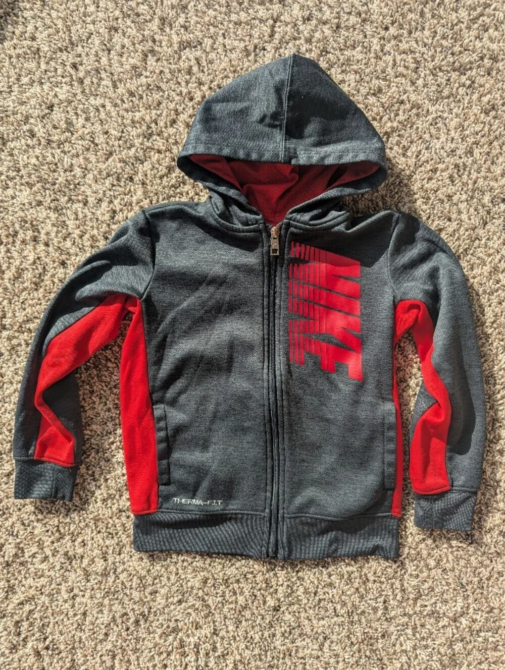 Nike Kids Charcoal Gray & Red Hooded Full-Zip Jacket